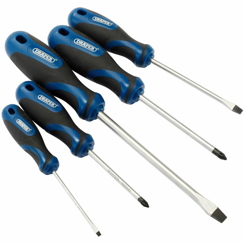 Draper Soft Grip Screwdriver Set 3 x Plain Slot 2 x PZ TYPE